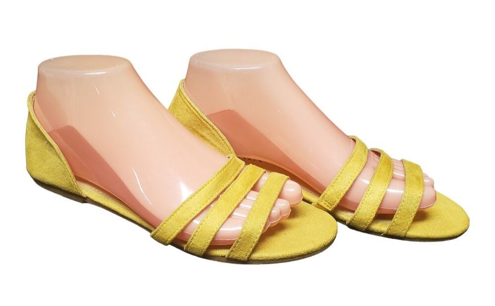 SERRA Yellow Sleek Strappy Suede Flat Closed Back Sandals | Size 7